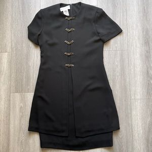 Vintage padded shoulder 80s mini dress size 4 black w chain detail Evan Picone